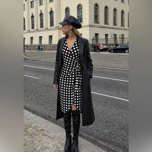 Pink Tartan Black & White Geometric Wrap Dress – Size S – Originally $398 CAD